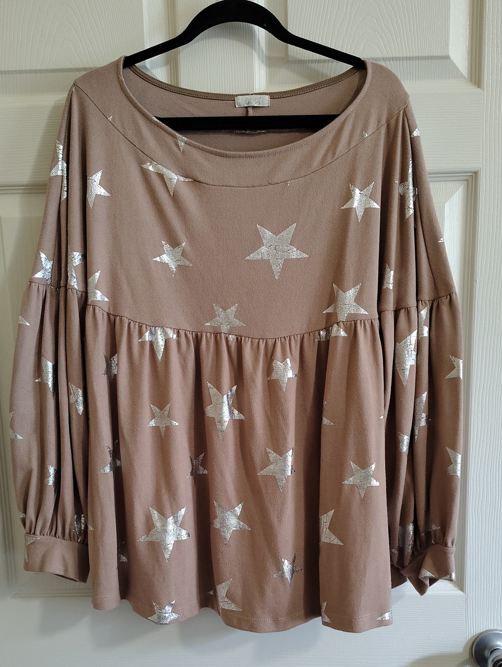 Oddy Women's Star Print Peasant Top - Silver Stars
